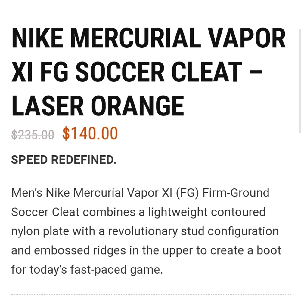 Nike Merurial Vapor XI FG soccer cleat orange - Picture 2 of 4